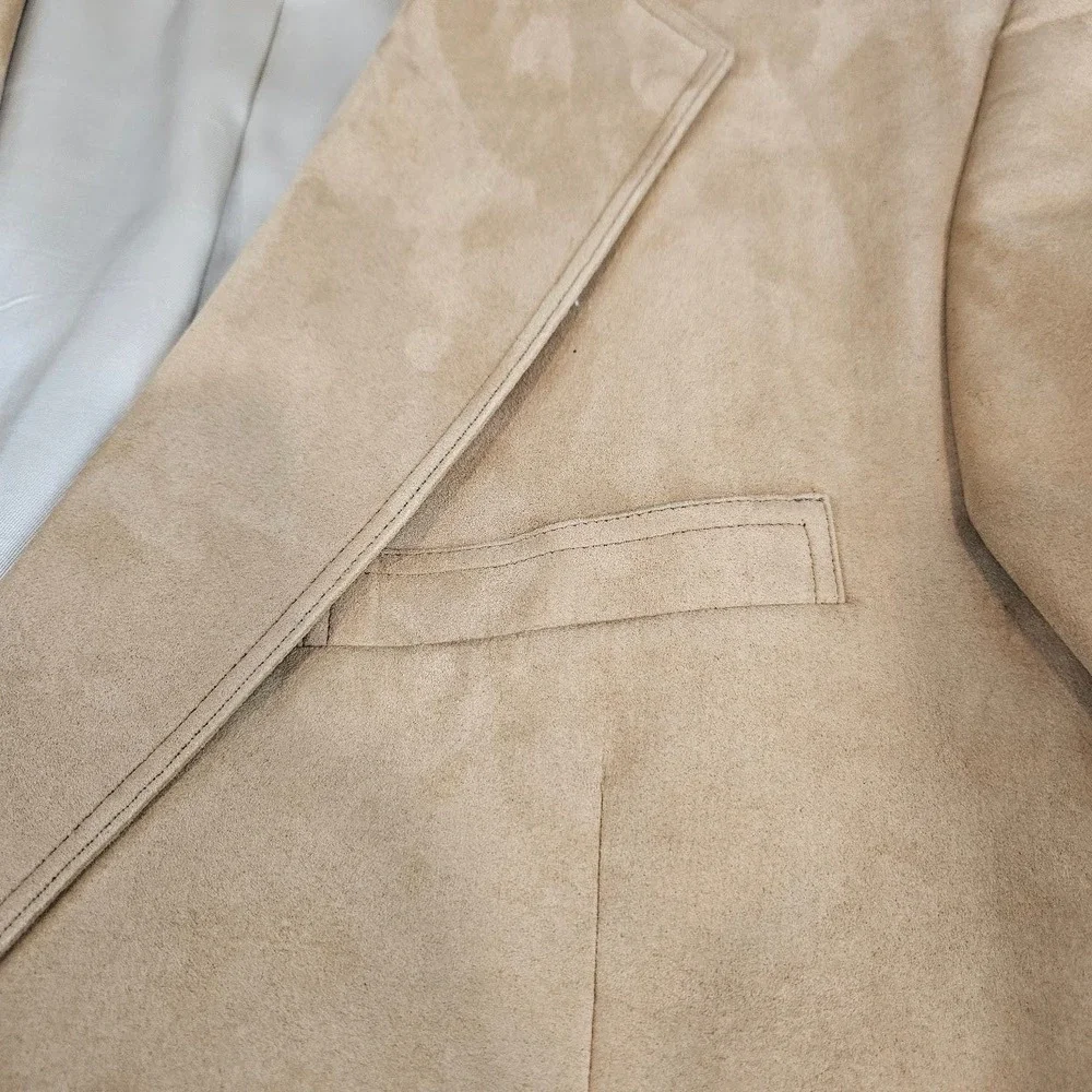 Vintage Vals Mens Wear Camel Tan Suede Leather Blazer Sport Coat 46L USA Made